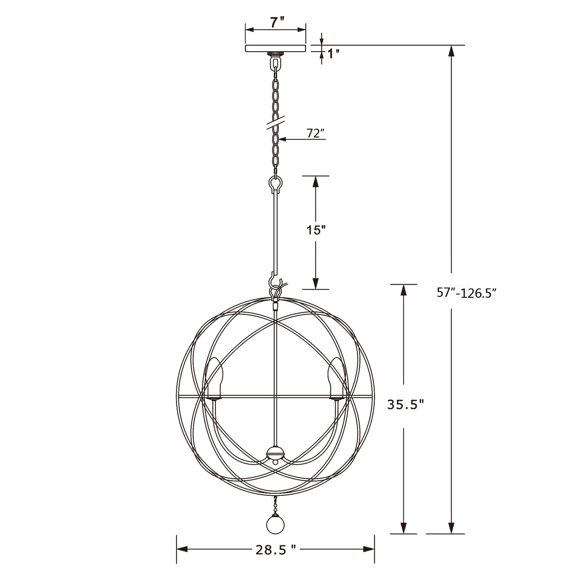 Solaris 28.5'' Outdoor Chandelier dimensions