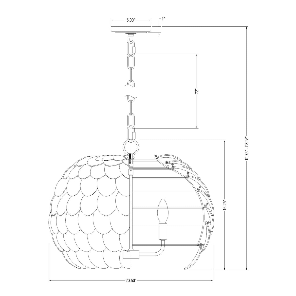 Talia 20.5'' Chandelier dimensions