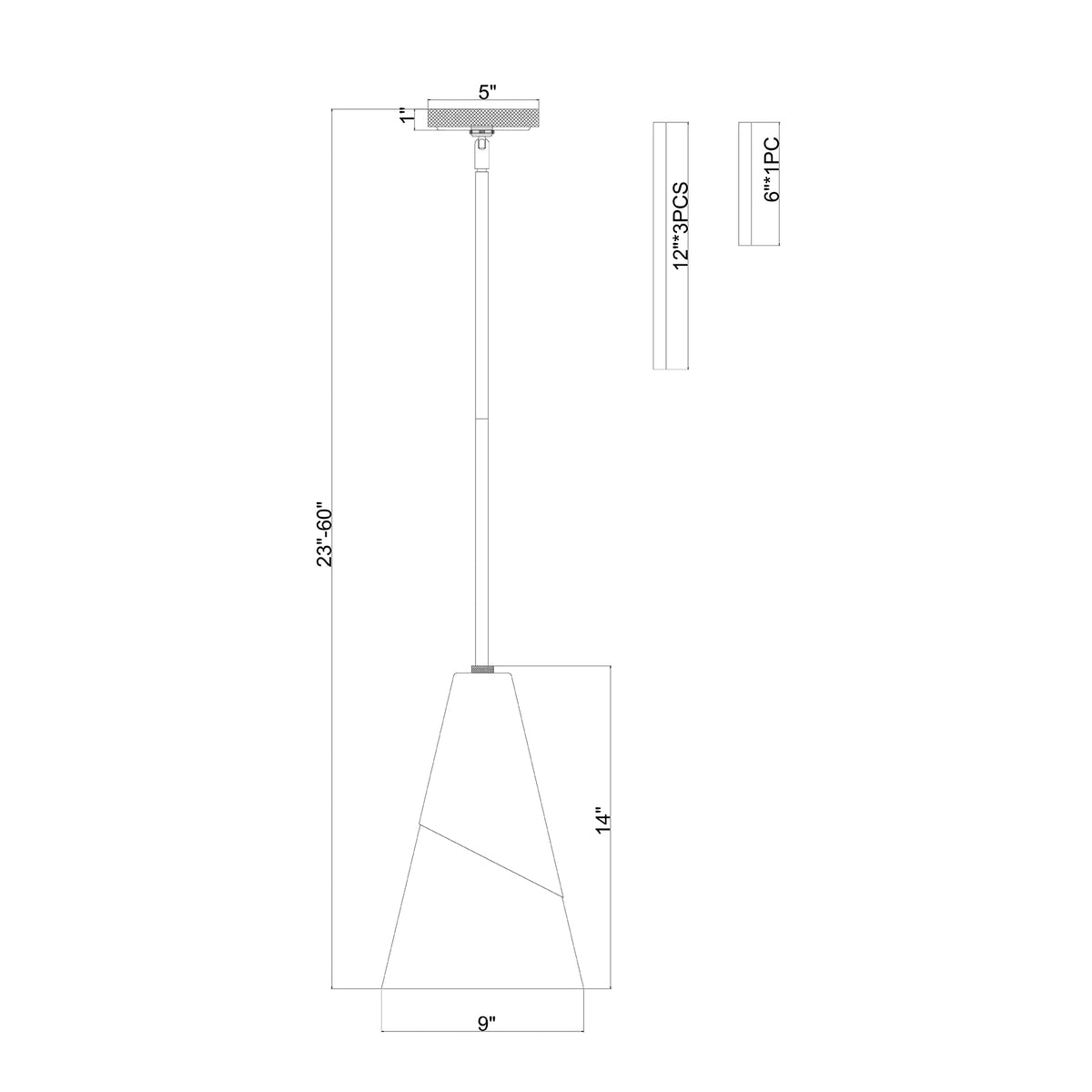 Tori 9'' Pendant dimensions