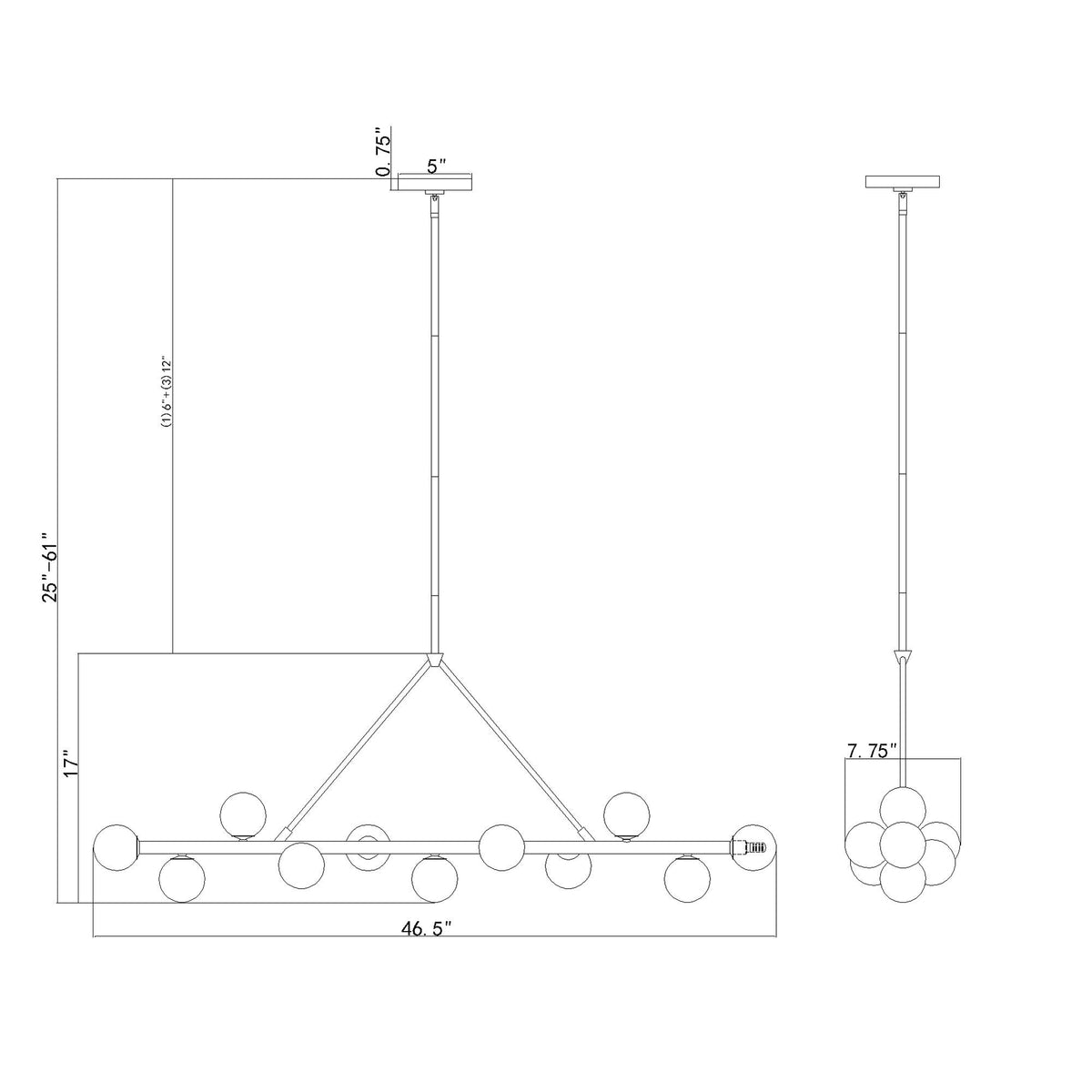 Terrell 46.5'' LED Linear Chandelier dimensions