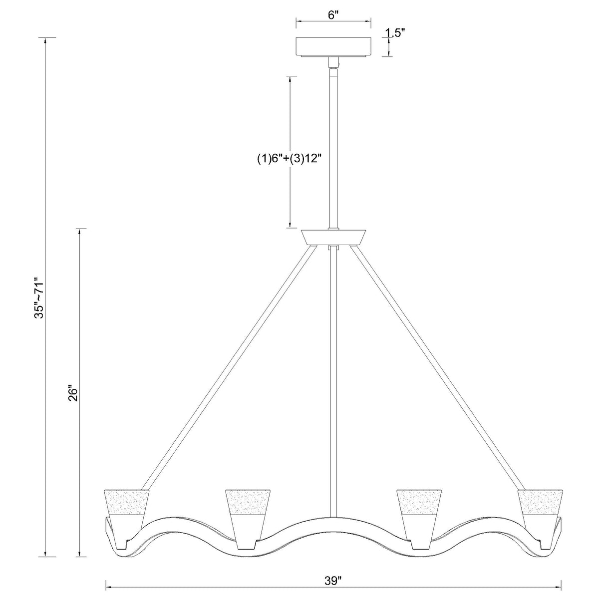 Vance 39'' Integrated LED Chandelier dimensions