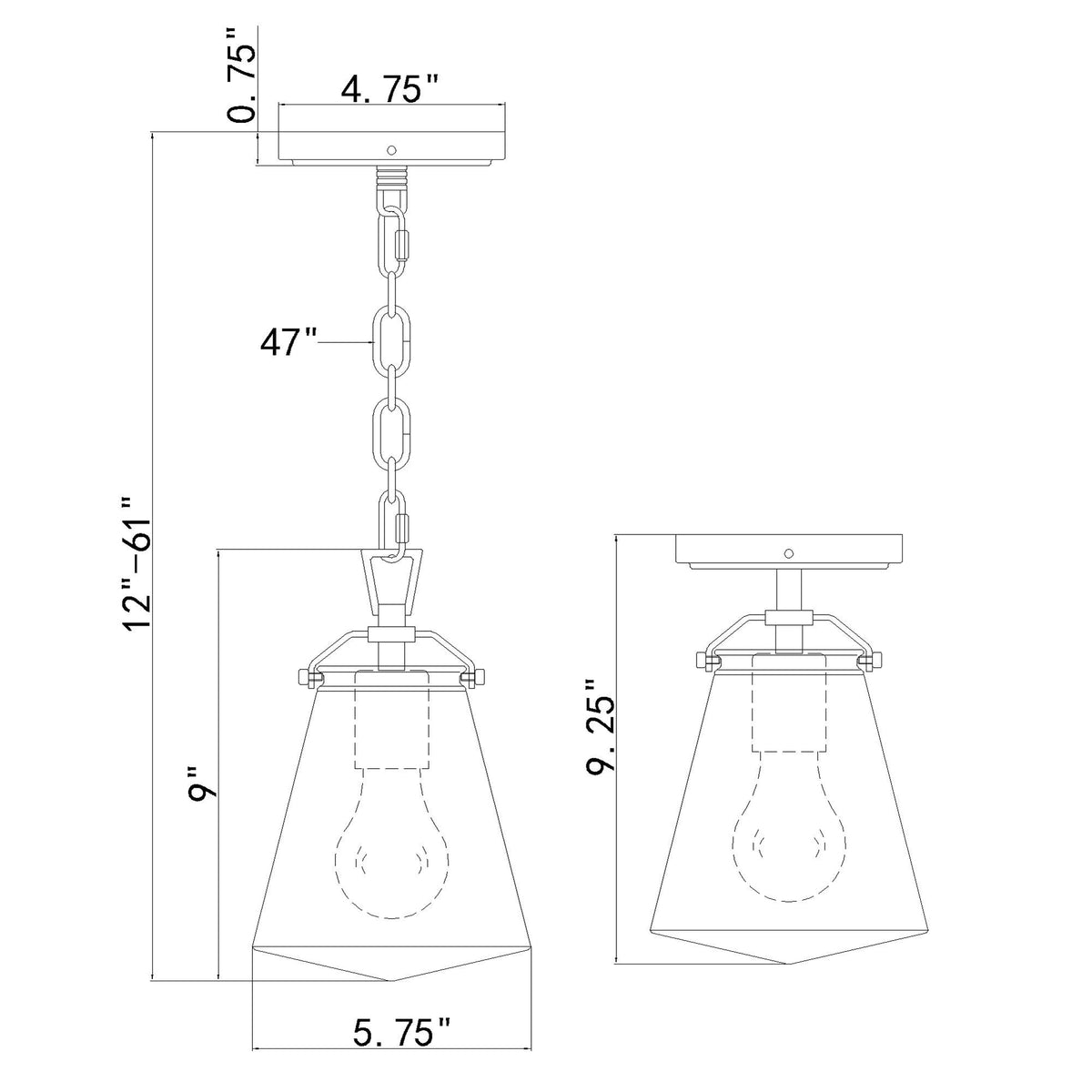 Voss 5.75'' Semi Flush Mount dimensions