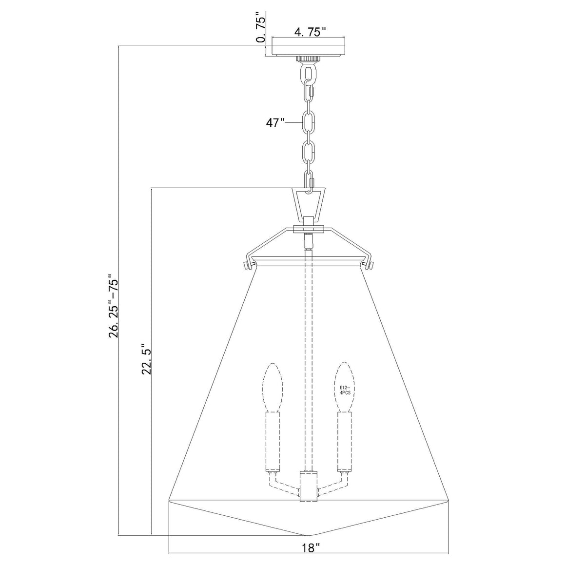 Voss 18'' Pendant dimensions