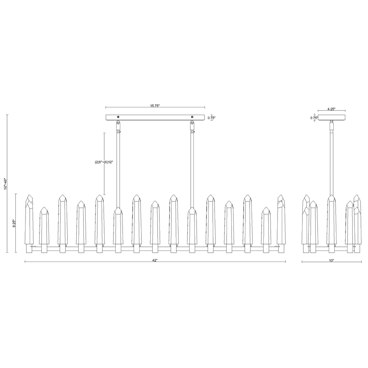 Watson 42'' Linear Chandelier dimensions