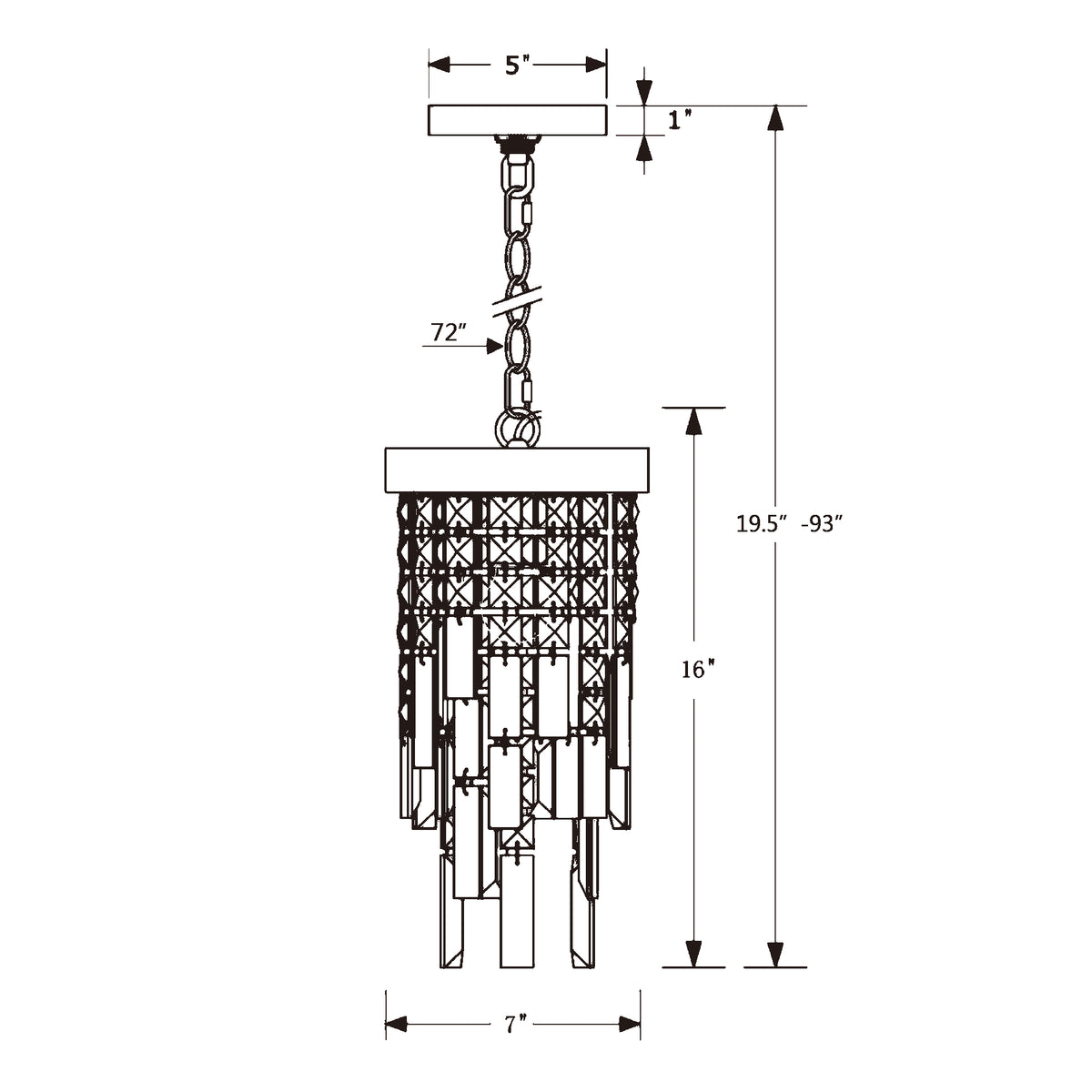 Winfield 7'' Chandelier dimensions
