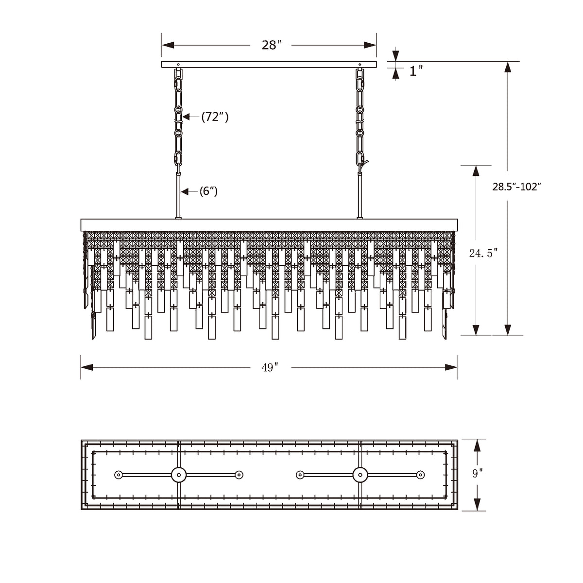 Winfield 49'' Linear Chandelier dimensions
