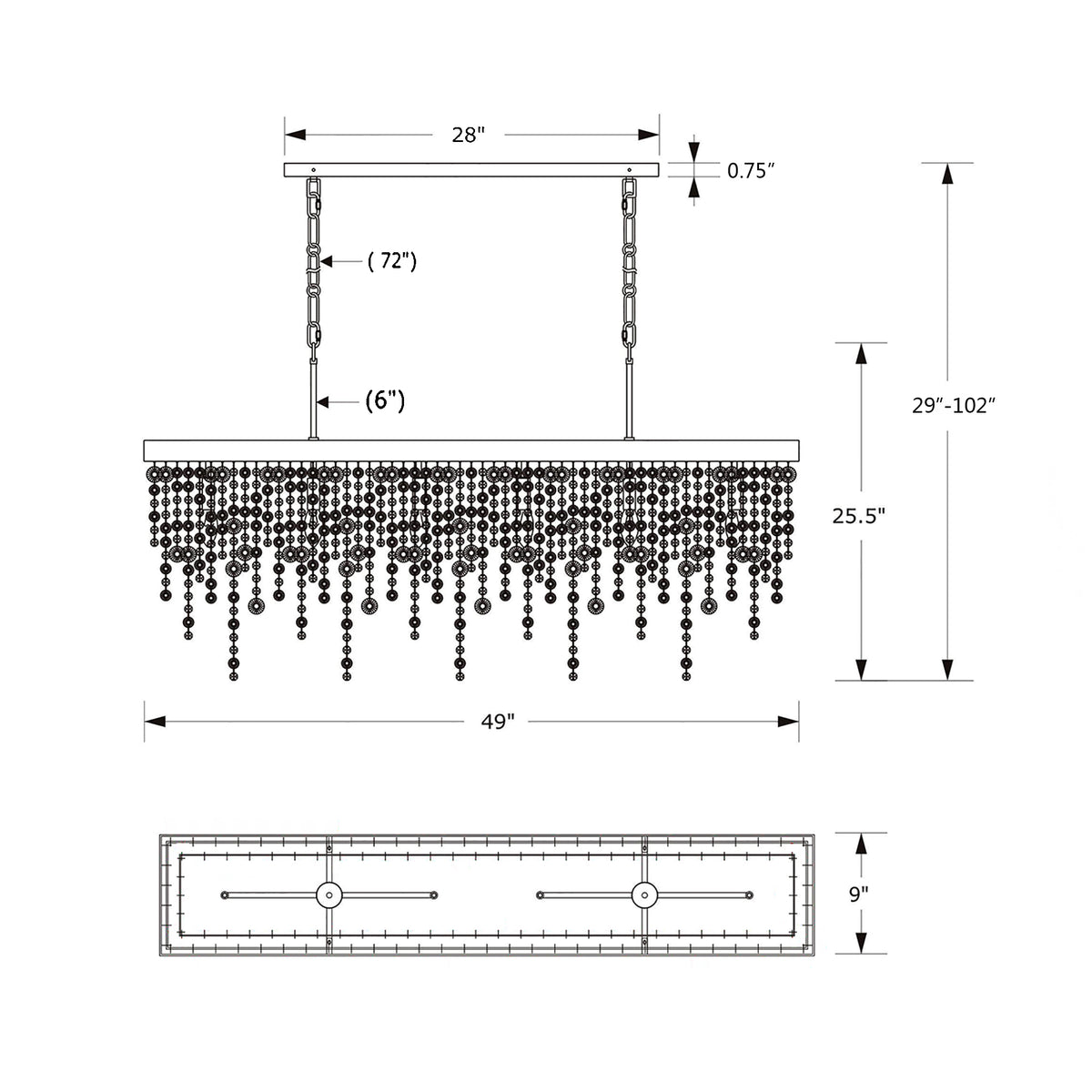 Winham 49'' Linear Chandelier dimensions