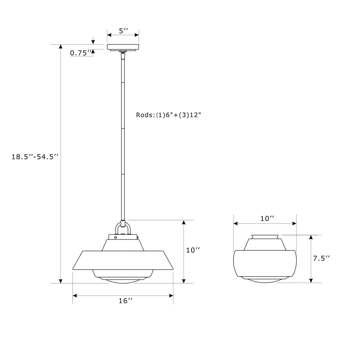 Xander 16'' Pendant dimensions