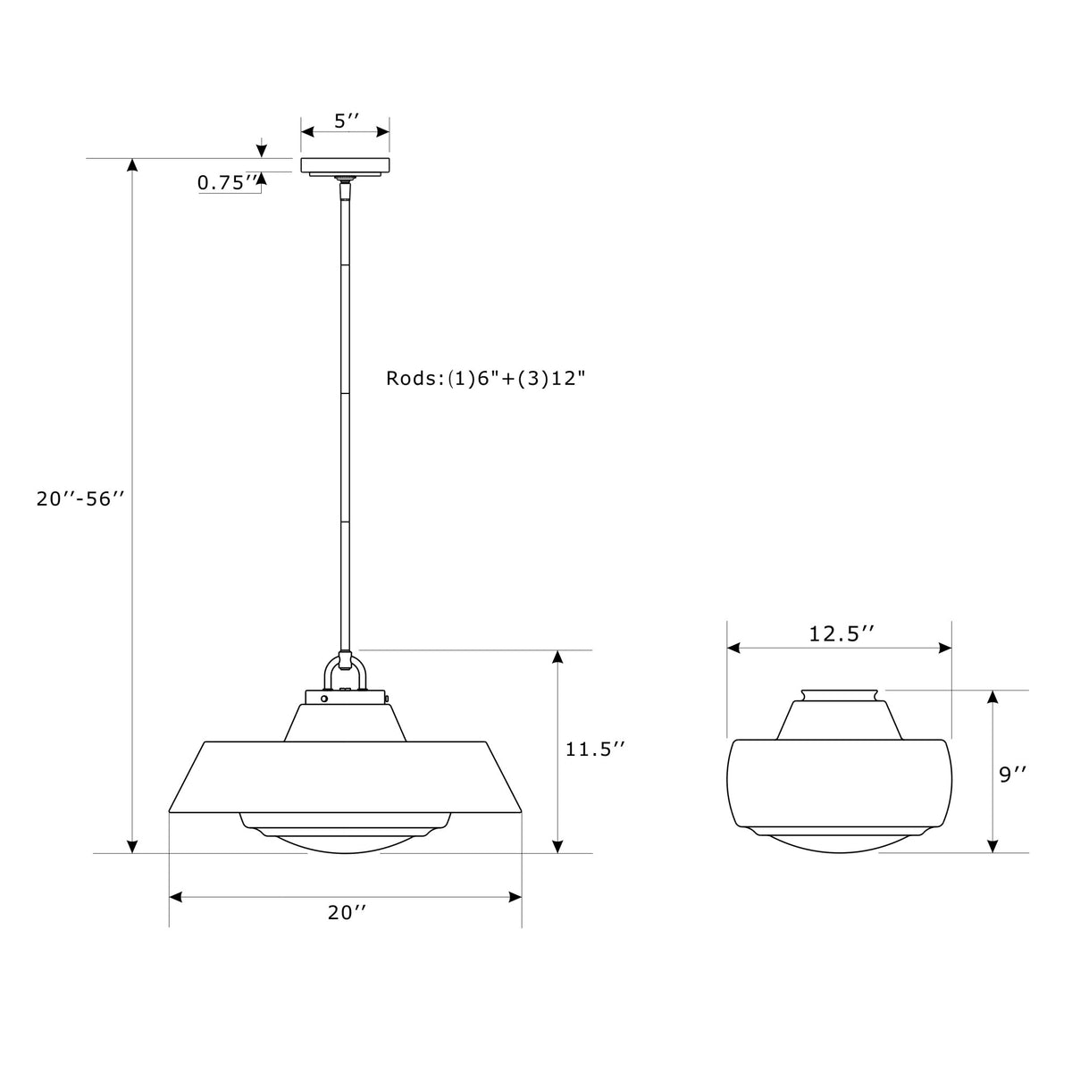 Xander 20'' Pendant dimensions