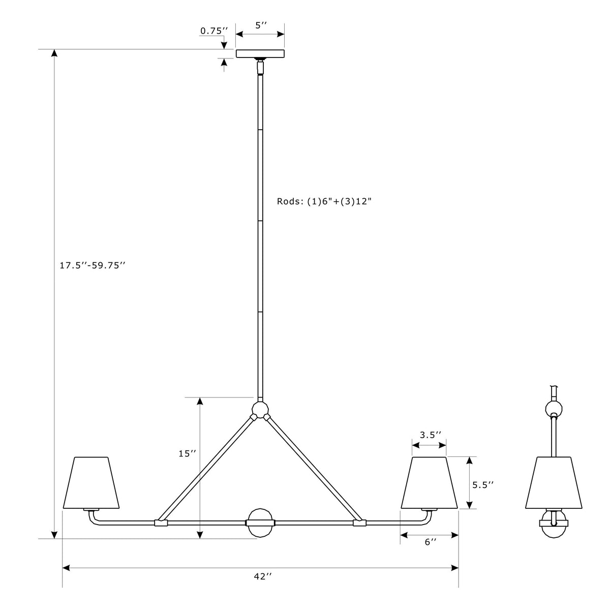 Xavier 42'' Linear Chandelier dimensions
