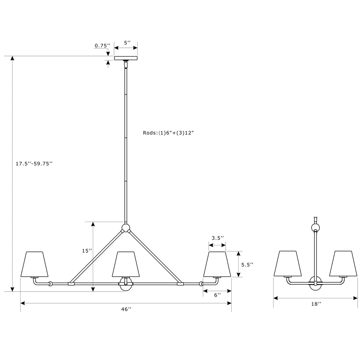 Xavier 46'' Linear Chandelier dimensions