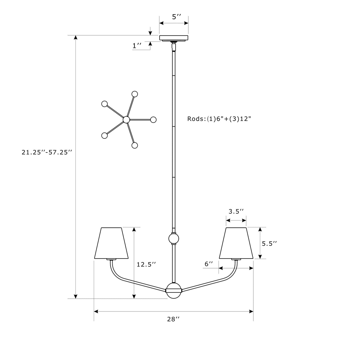 Xavier 28'' Chandelier dimensions