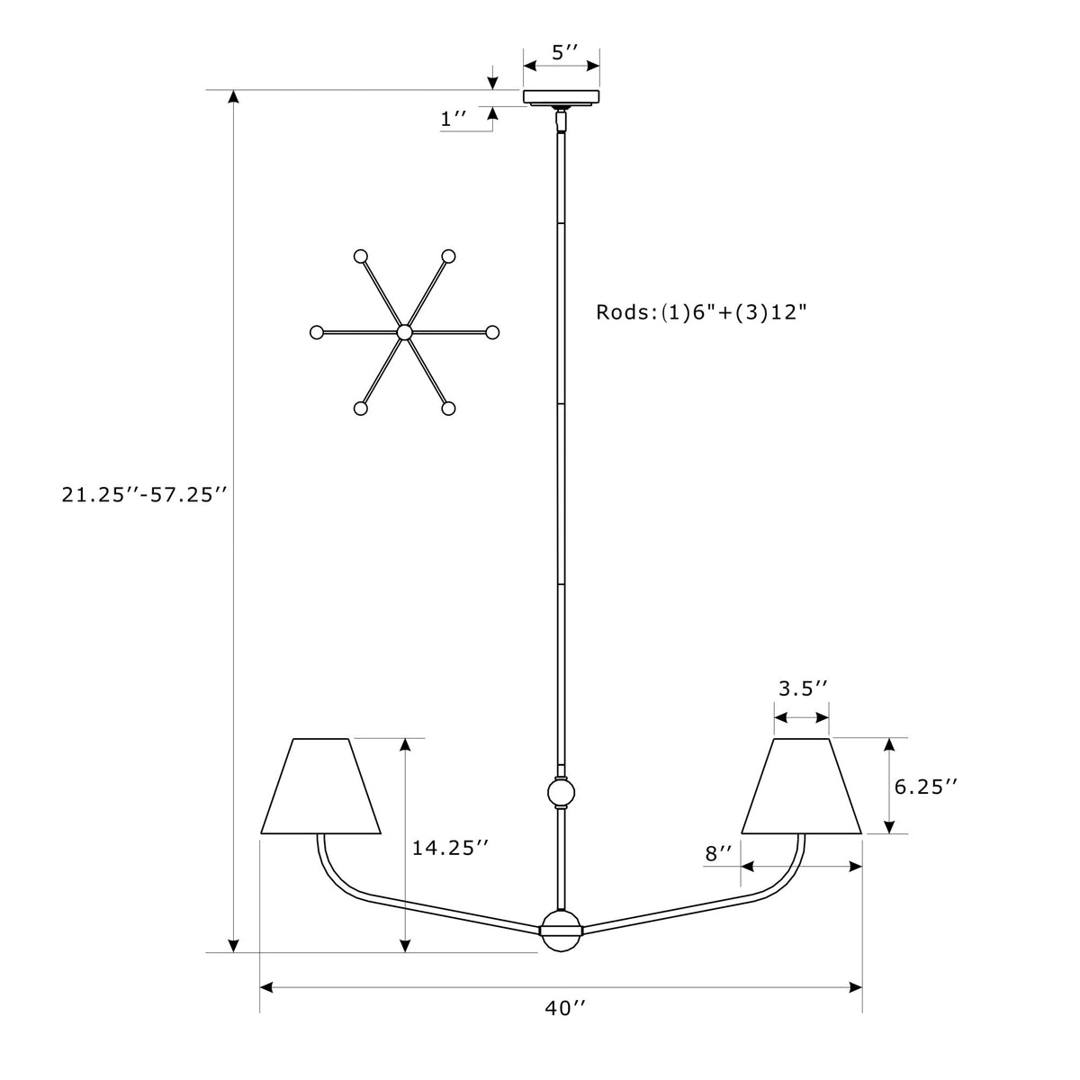Xavier 40'' Chandelier dimensions