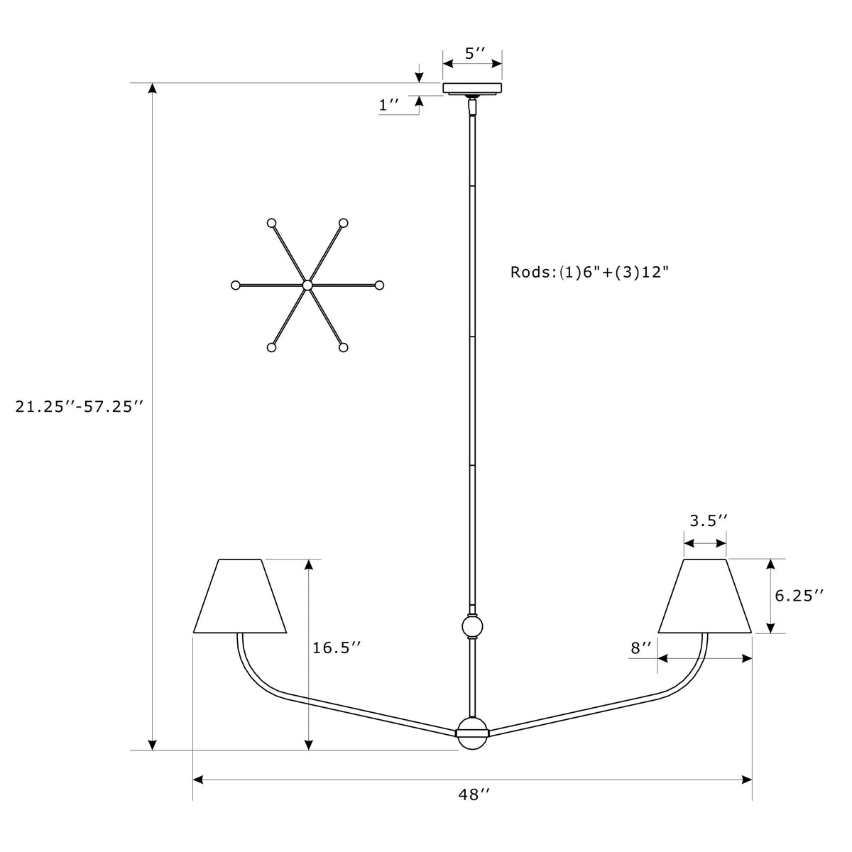 Xavier 48'' Chandelier dimensions