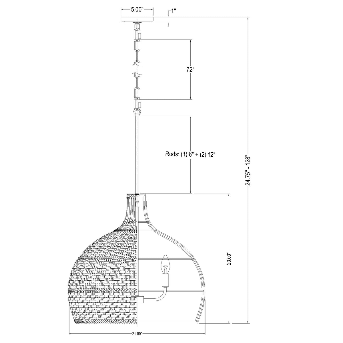 Zanzibar 21'' Pendant dimensions