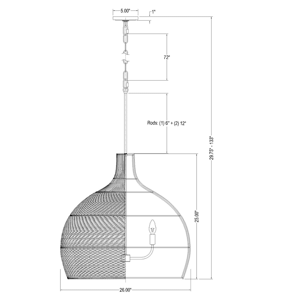 Zanzibar 26'' Pendant dimensions